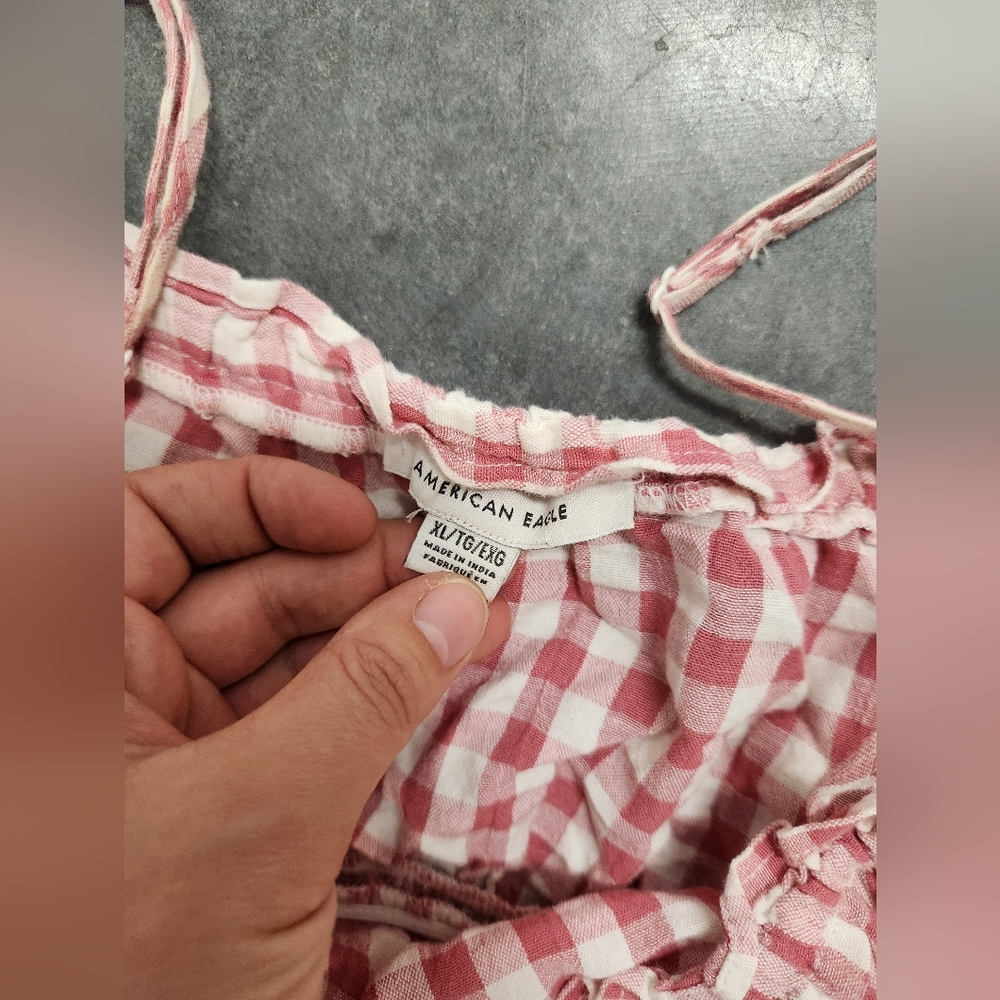 American Eagle Outfitters Size XL Pink Gingham Crop Top - Picture 3 of 3